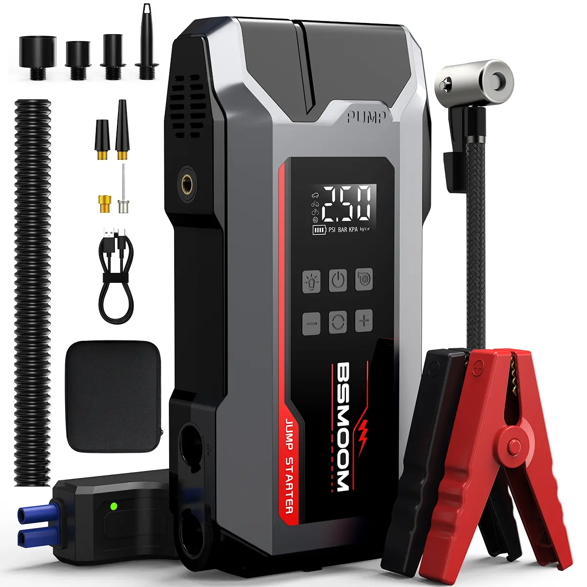 BSMOOM 8000A Smart Safe Portable Car Jump Starter with Air Blower – All-in-One Fast-Charging Laptop Power Bank for All Gasoline & Up to 10L Diesel Engines, Includes 10 Tool Accessories