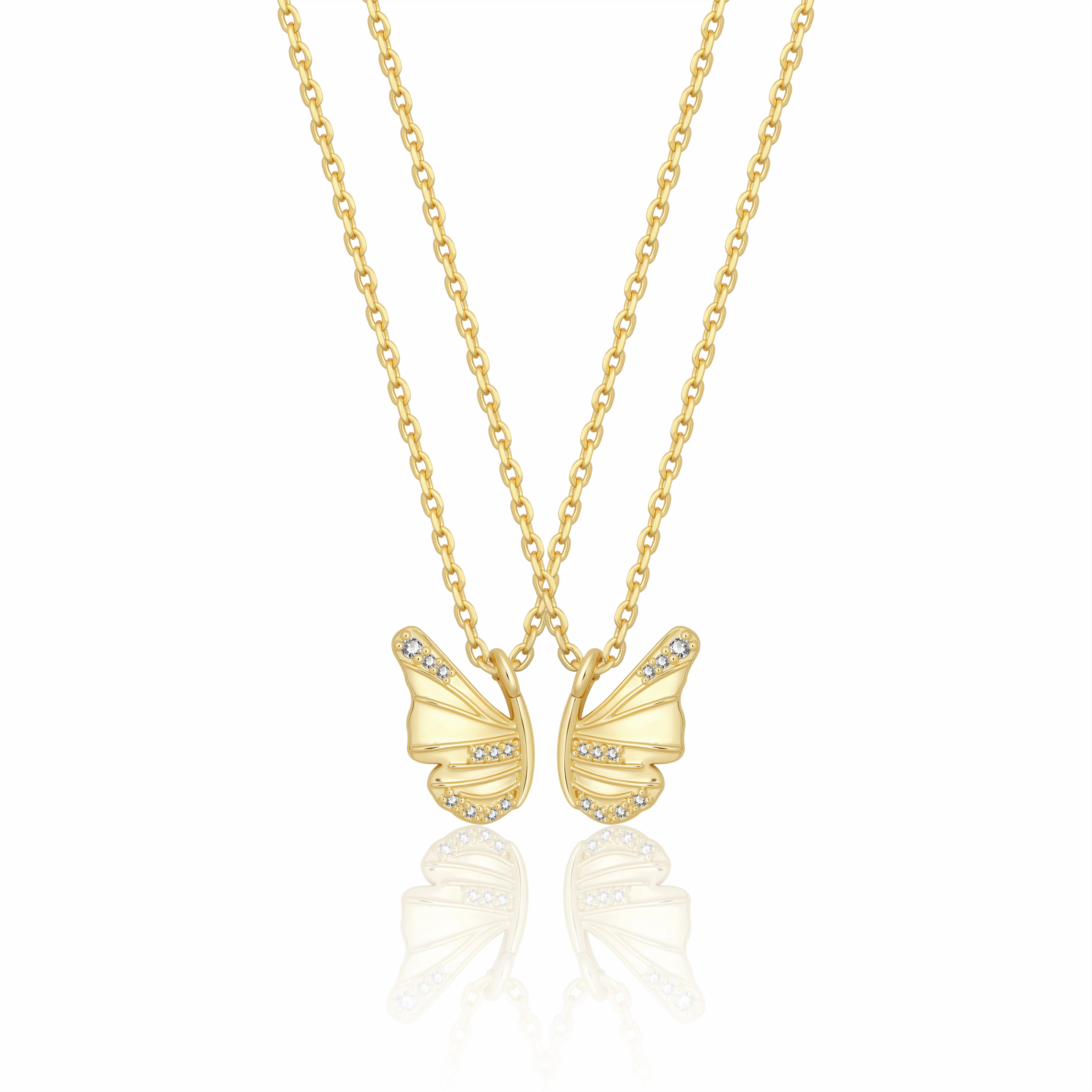 MYTYS Unisex Split Butterfly Matching Friendship Pendant, Gold Artificial Gemstone Necklaces & Pendants with Double Chains for Adults, Best Friends