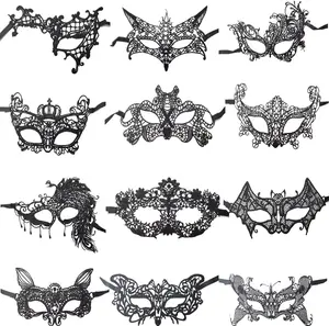 12PCS Lace Mask Set for Masquerade, Halloween, Carnival, and Party Costumes