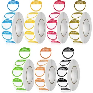 7000 Pcs 1 Inch Risepekt Removable Day Dots Food Labels (Monday-Sunday) 【English Español Français】, Easy to Peel Day of The Week Labels for Restaurant Kitchen Containers, Self Adhesive Date Stickers