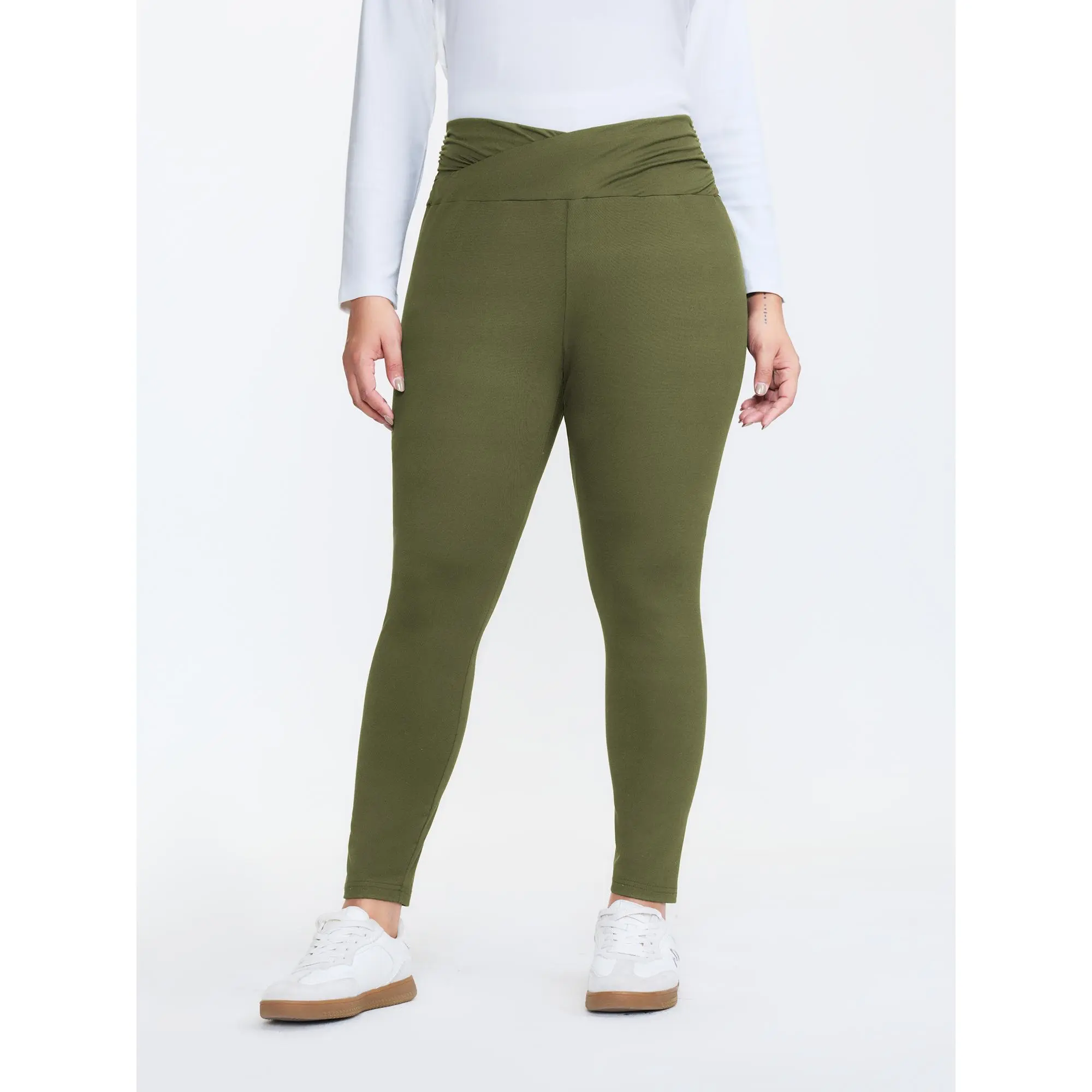 BLOOMCHIC Women's Plus Size Army Leggings - Spandex High-Stretch Fabric Moves With You, Cross Waist Slim Fit, Above Ankle Pants, Casual Leisure, M-6X, Cold Wash Elastic Waisted Pants, High Elastic Waisted
