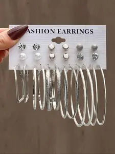 Women's 12  Pairs Alloy Rhinestone Decor Earrings Alloy Hoop Earrings