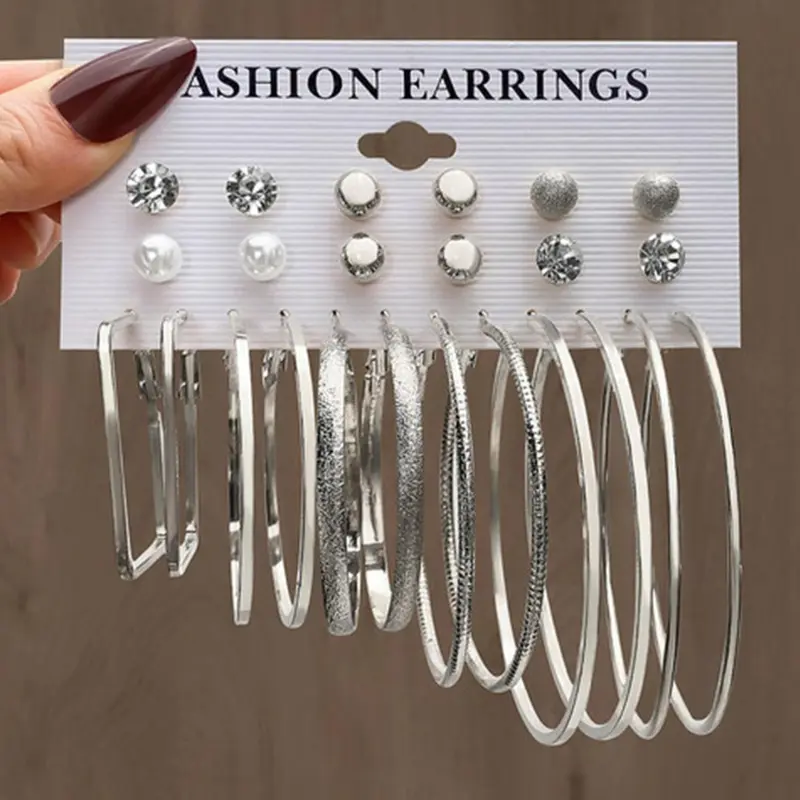 Women's 12  Pairs Alloy Rhinestone Decor Alloy Hoop Earrings Set Ear Hoops Hoop Earring Sets