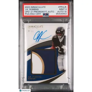 2021 Panini Immaculate J.K. Dobbins Patch/Auto 28/99 PSA 9 Baltimore Ravens