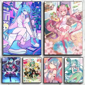 Famous Anime H-Hatsune M-Miku Poster Peel & Stick Poster Set Wall Art – Self-Adhesive Aesthetic Room Decor | Gallery-Quality Waterproof Fade & Scratch Resistant Prints | Living Room, Bedroom, Dorm Home Decoration Multiple Sizes