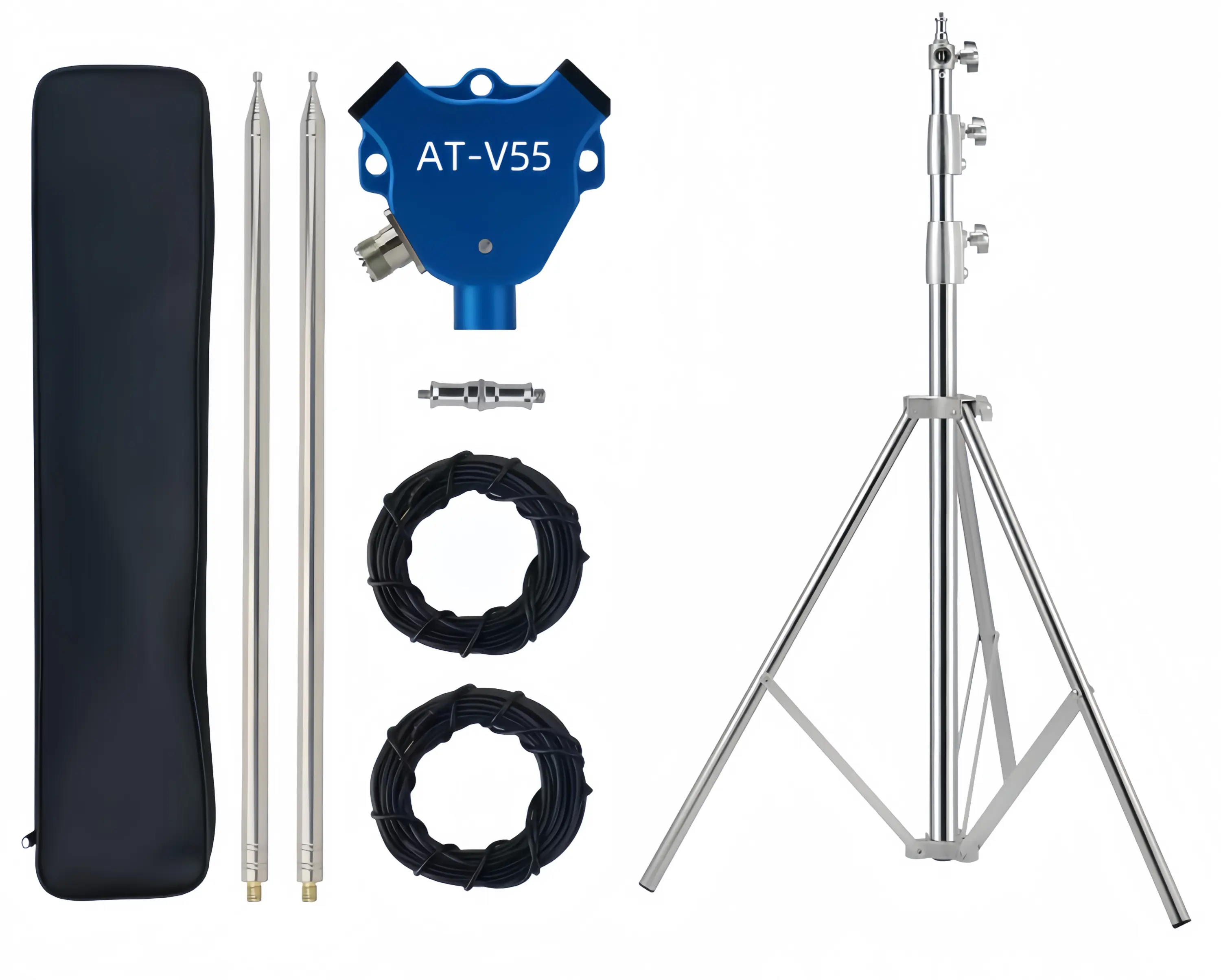 AT-V55 Portable HF/VHF/UHF Antenna Kit with Tripod, Covers 7–430MHz, Inverted-V Design, Includes Adjustable Support Stand for Field Setup and Emergency Ham Radio Use