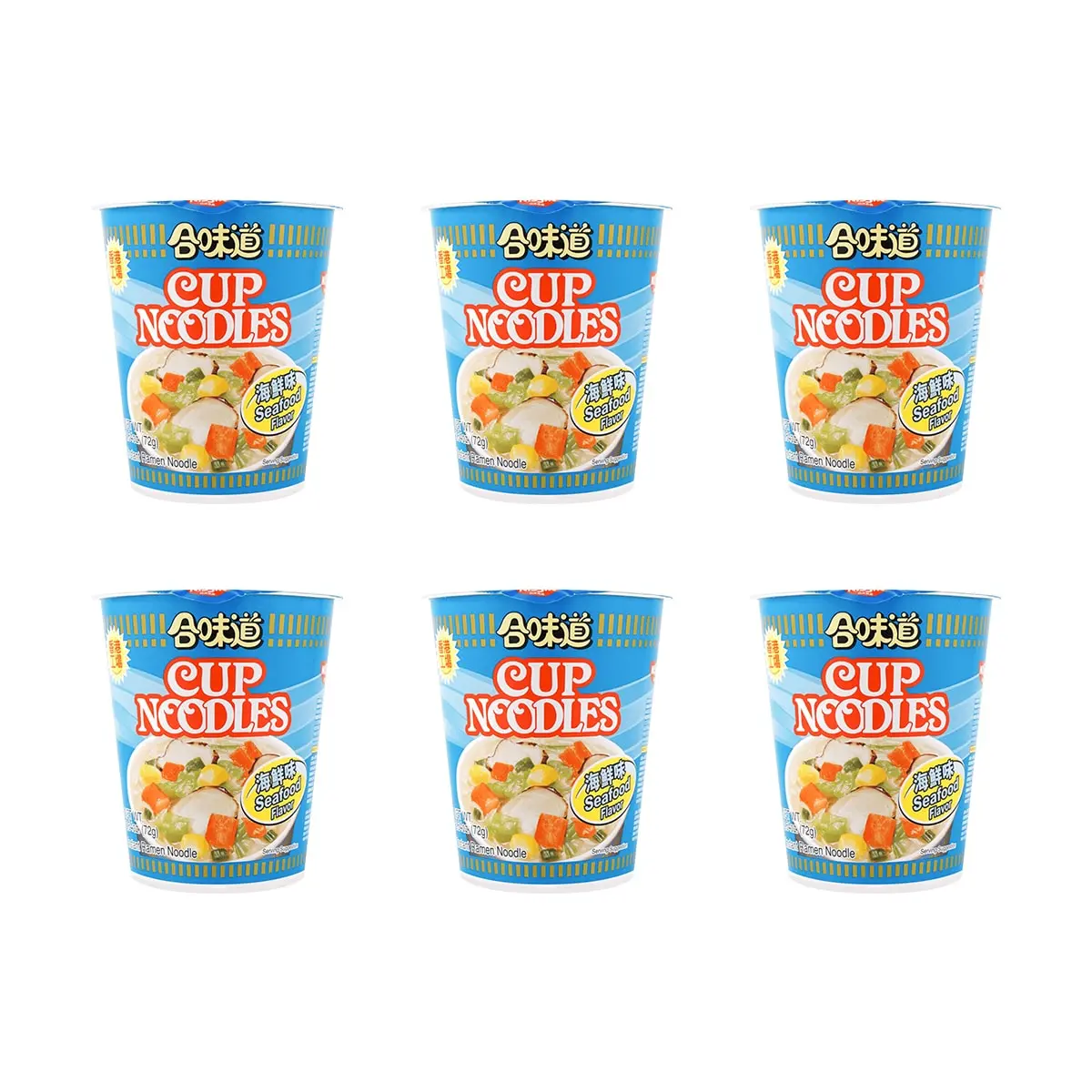 NISSIN Seafood Flavor Cup Noodles - Instant Ramen, 2.53oz*6【Value Pack】