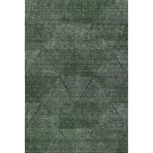 HomeRoots 664866 5x8 ft. Fern Green & Emerald Geometric Machine-Washable UV-Protected Machine-Made Rectangle Area Rug, Machine-Washable Area Rugs
