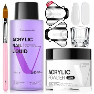 Acrylic Nail Kit for Beginners – 30 g Clear Acrylic Powder + 75 ml Monomer Liquid, Nail Brush & Forms, Full Nail Extension Starter Set for Home & Salon Use