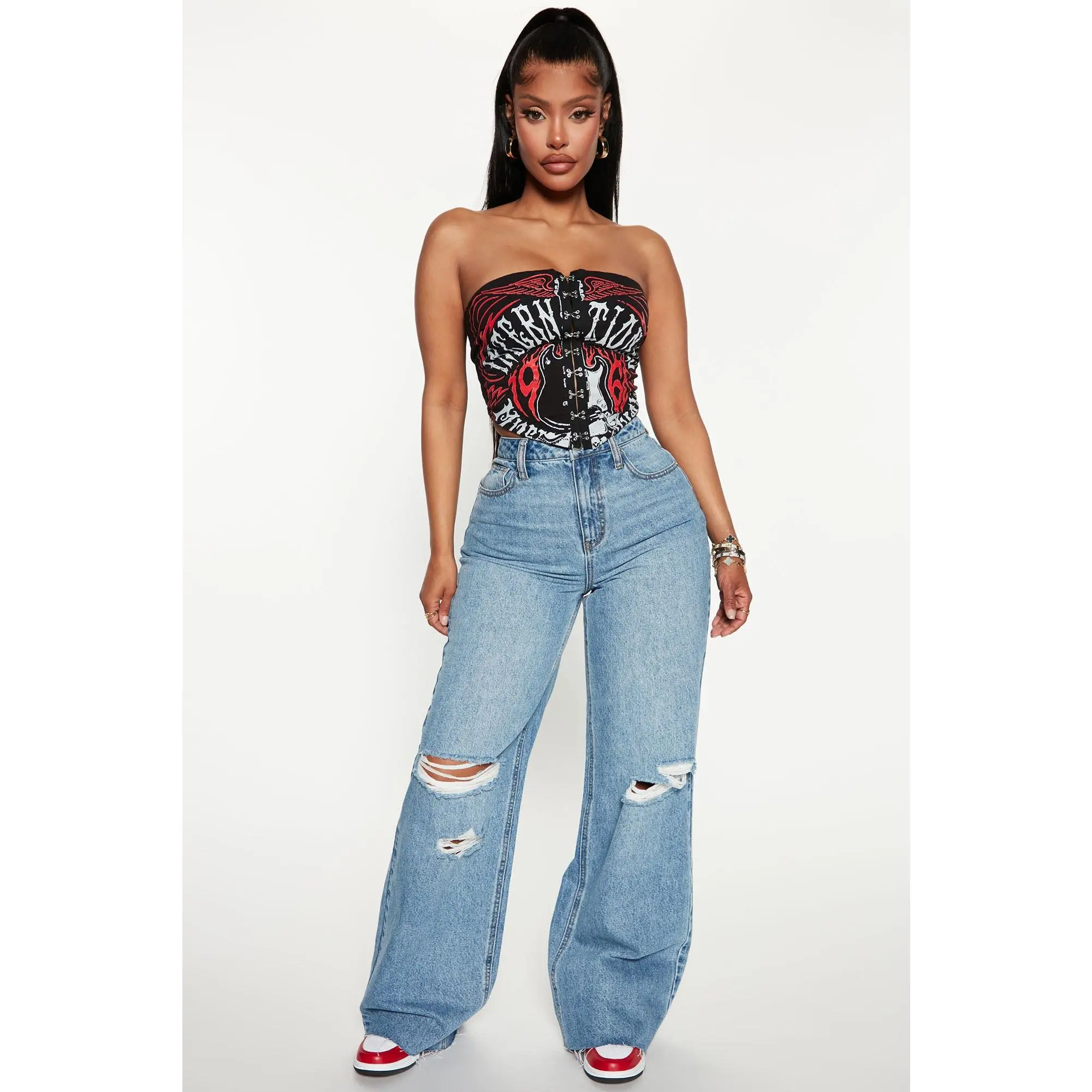 Tough Love Baggy Ripped Straight Leg Jean - Medium Wash Tough Love Baggy Ripped Straight Leg Jean - Medium Wash