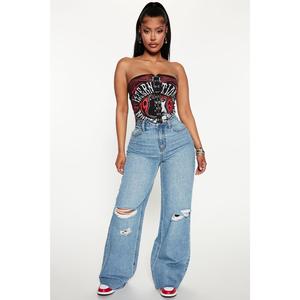 Tough Love Baggy Ripped Straight Leg Jean - Medium Wash