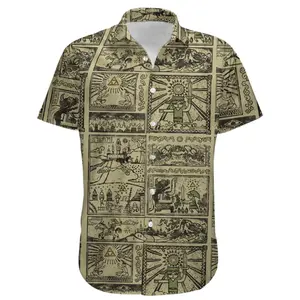 Legend of Zelda Inspired Hawaiian Shirt - Ancient Hero & Triforce Panels - Button Down Short Sleeve - 65% Polyester 35% Cotton Blend - Casual Comfortable Fit Breathable Fabric