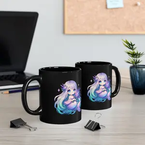 Lavender Mermaid Mug | Black Ceramic Coffee Cup