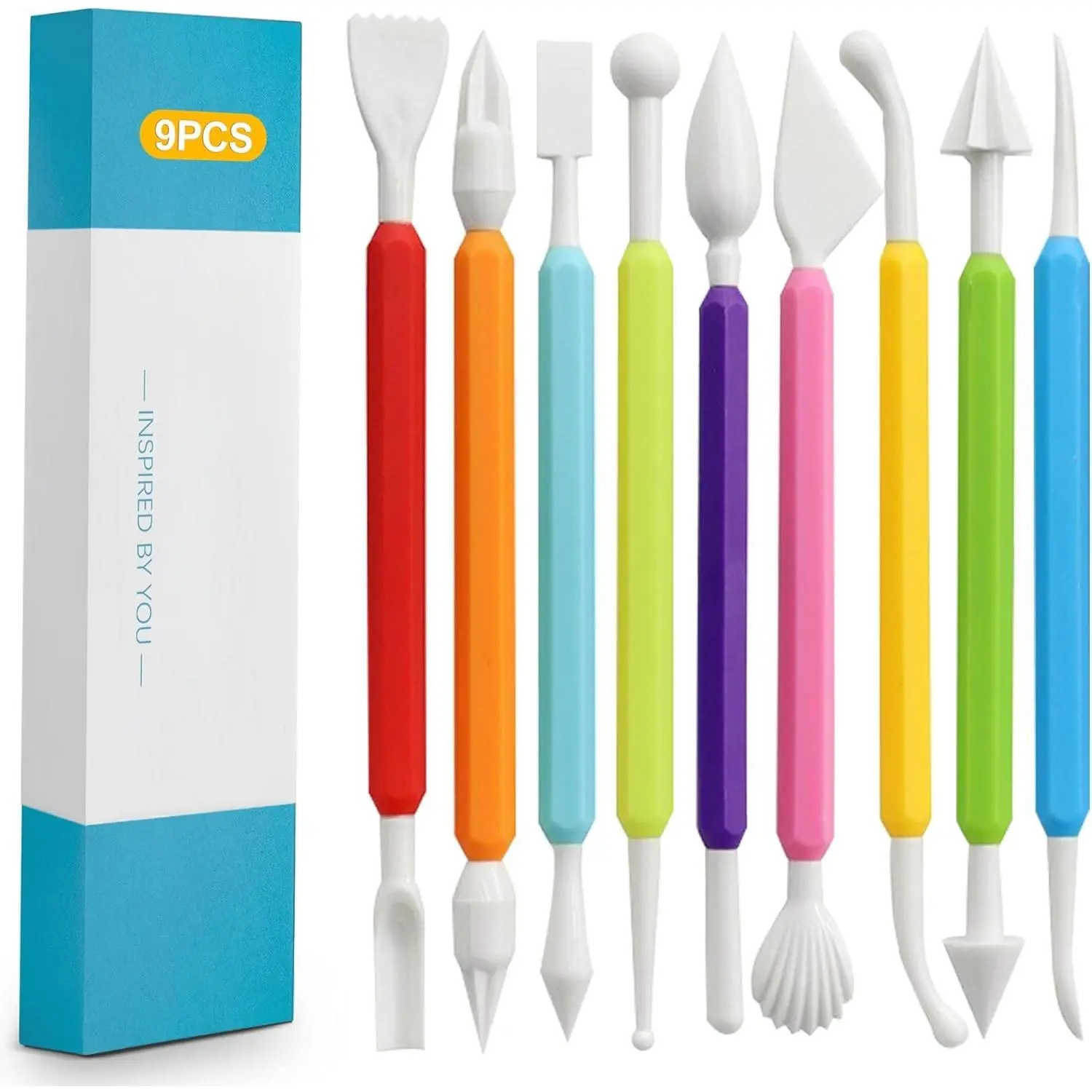 9 count Clay Sculpting Tools Kit, Double  Pottery Modeling Clay Carving Tools, Plastic Clay Tools, Air Dry Clay Tools for Crafts and DIY Projects Assorted Colors