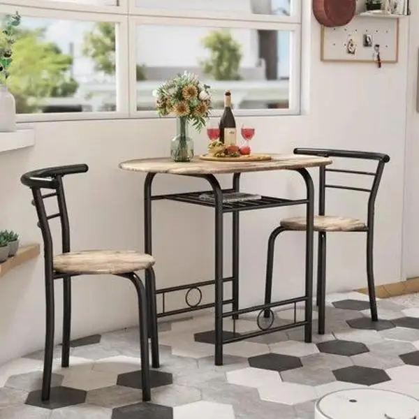 FURMAX 3 Piece Wood and Metal Dining Set, Small Dining Table for 2 ,for Living Room, Dining Room, Kitchen