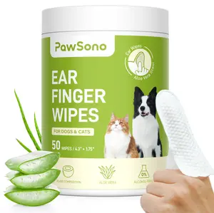 PawSono Ear Finger Wipes for Dogs & Cats, Thicker Dog Ear Cat Ear Wipes, Natural Relief Cat Ear Cleaner Dog, Effectively Remove Ear Wax for Dog Kitten Rabbit, Fresh Aloe Scent Deodorizing, 50 Count