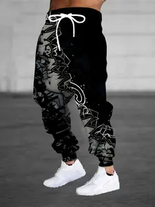Fashion design men's 3D black and white gradual change pattern printing sports pants drawstring and pocket fashion trousers home pajama pants Casual Street Pants casual and comfortable