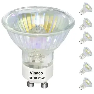 Vinaco GU10 Bulb 25W, 6 Pack GU10+C 120V 25W Bulb Dimmable, Long Lasting NP5 GU10 120V 25W Bulb Candle Warmer with 2800K Warm White, MR16 GU10 Halogen Bulb for Track Recessed Candle Warmer Lighting