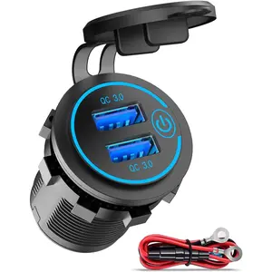 Quick Charge 3.0 Dual USB Charger Socket,  Waterproof 12V USB Outlet 36W Dual QC3.0 USB Power with Touch Switch DIY Car USB Port for Car Boat Marine RV Motorcycle Bus Truck Golf Cart etc