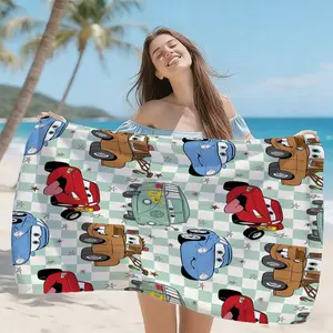 Cartoon Car Fun Patchwork Beach Towel, High Gram Weight Quick-Dry Fabric, Soft Skin-Friendly, Absorbent, Anti-Wrinkle, Decorative Reusable Gift