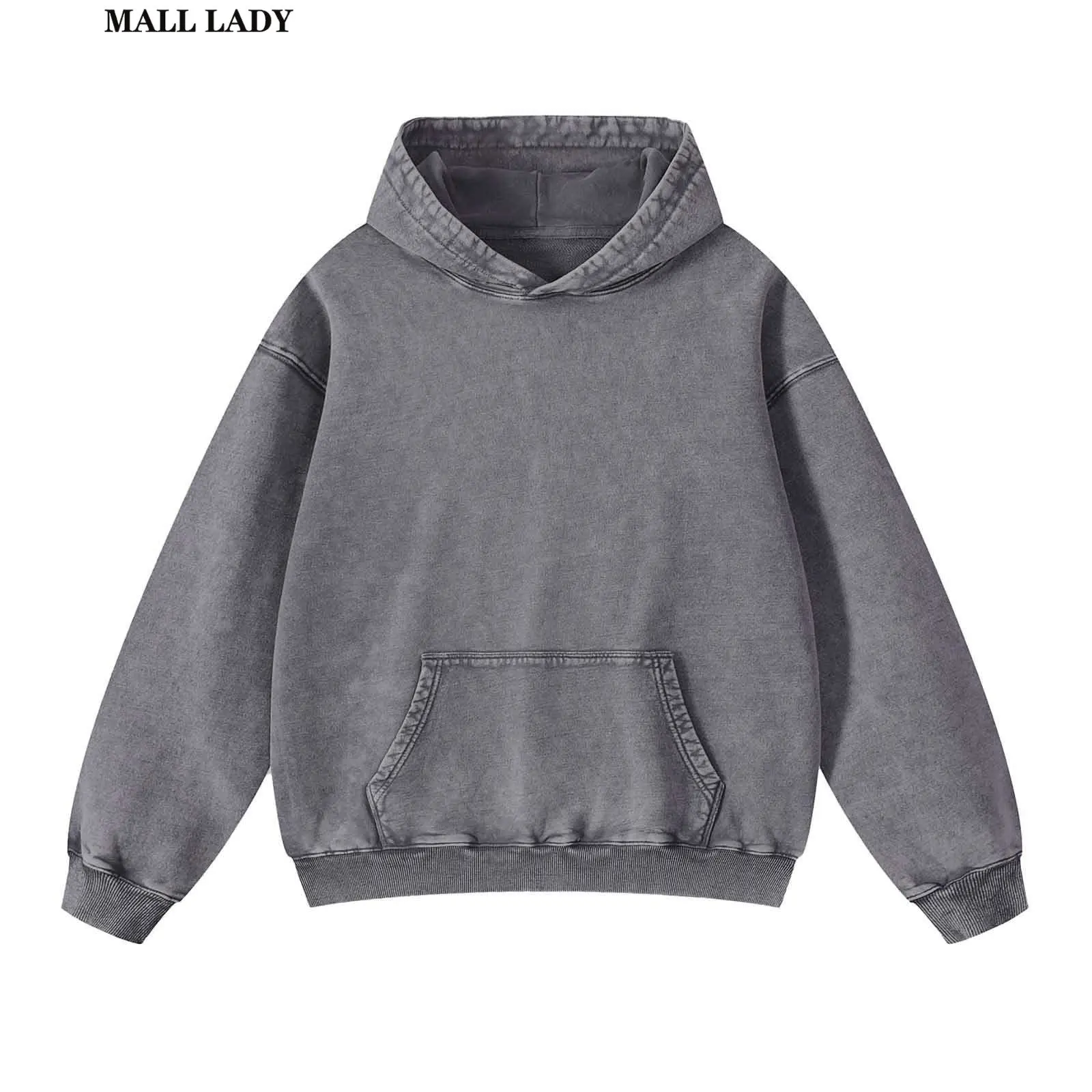 Acid Washed Hoodie for Men, Vintage Pullover Sweatshirt, Smooth Cotton Polyester Blend, Breathable Casual Long Sleeve Top with Pockets, Longsleeves