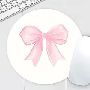Pink Bow Floral Watercolor Round Mouse Pad Elegant Small Desk Mat with Non-Slip Rubber Base for Office and Home Mouse Mat for Computer Laptop Gift for Valentine Size7.8*7.8inch