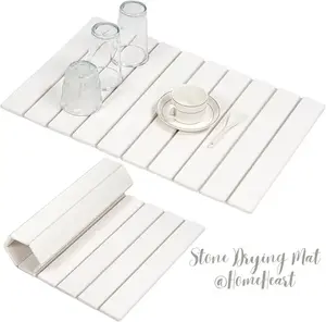 Large Stone Dish Drying Mat - 24" × 16"  for Kitchen Counter, Super Absorbent, Heat Resistant Dish Drying Mats, Eco-Friendly Diatomaceous Earth Stone Rack Tableware Mat ( White Marble) Coasters Stainless Steel Kitchenware