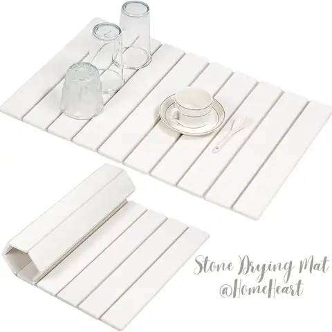 Large Diatomaceous Earth Dish Drying Mat - 24" × 16"  for Kitchen Counter, Super Absorbent, Heat Resistant Dish Drying Mats, Eco-Friendly Diatomaceous Earth Stone Rack Tableware Mat ( White Marble) Coasters Stainless Steel Kitchenware