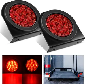 Nilight 4Inch Round Trailer Tail Light with flush Mount Grommets Plugs w/Mounting Brackets 2PCS Red Waterproof Stop Brake Turn Trailer Lights for RV Truck Trailer