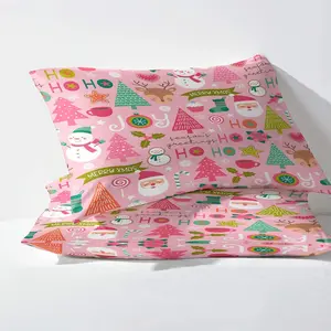 Pink Christmas Duvet Cover Twin Size Set - Kids Girls Christmas Bedding Bedroom Decor, Comforter Cover & 1 Pillowcase 2 Pieces - Cartoon Santa Theme