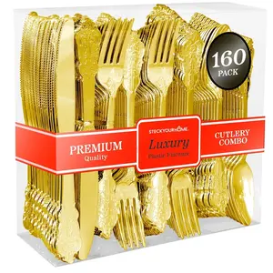 Stock Your Home Silver Plastic Silverware Dinnerware Flatware 160 set (French Vermeil Cutlery)
