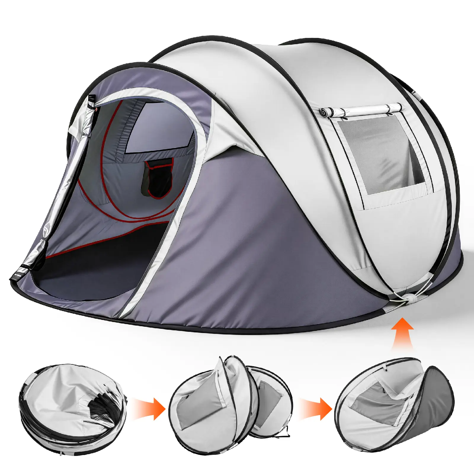 4-Person Waterproof Pop-Up Camping Tent, Automatic Instant Setup Family Tent with Front Awning, Light Gray ，Blue ，Green