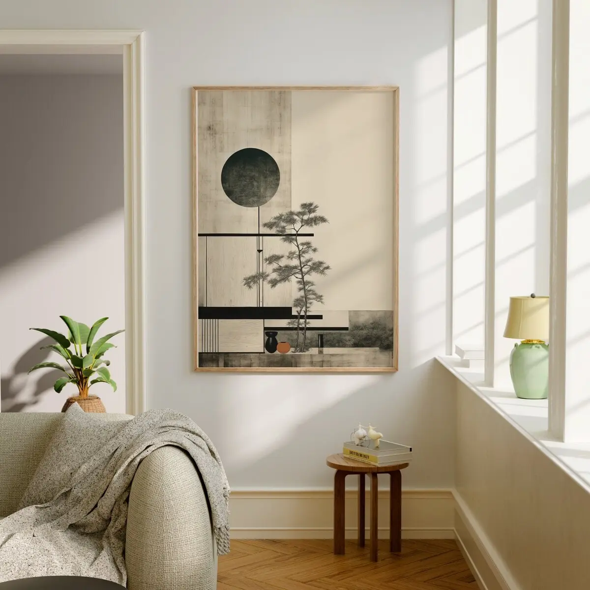 Japandi Neutral Scandinavian Wall Art Poster, Wabi Sabi Spa Art Print, Minimalist Modern Japanese Digital Art Poster, Trendy Earthy Aesthetic
