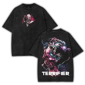Terrifier Washed Cotton T-Shirt, Horror Movie Poster T Shirt, Unisex Clown Horror Movie Fan Shirt, Stylized Horror Movie Graphic Tee