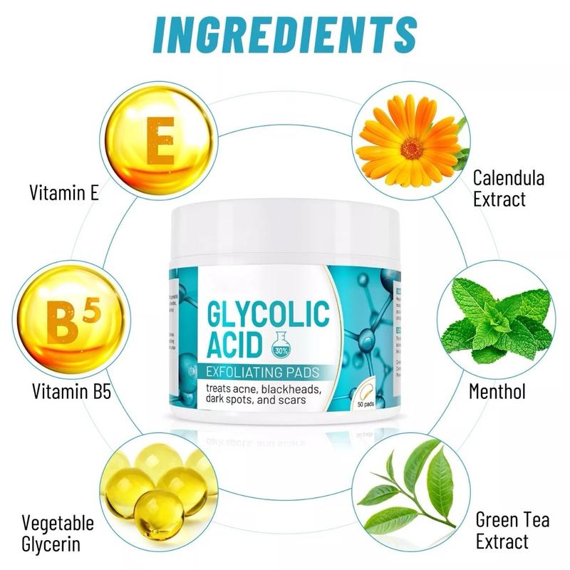 30% Glycolic Acid Pads Salicylic Exfoliating 50 Pads - Exfoliation Skin Tone daily skincare