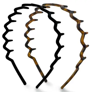 Zig Zag Headbands for Women 2pcs, Black and Tortoise Wavy Comb Headbands with Teeth for Slicked Back Hairstyles, Comfortable Hair Accessories for Daily Styling, Makeup, Workout and Gifts