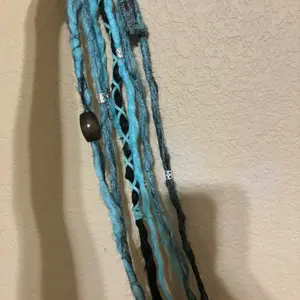 Teal and black decorated Dreaded ponytail extension, rave, party,hair accessories