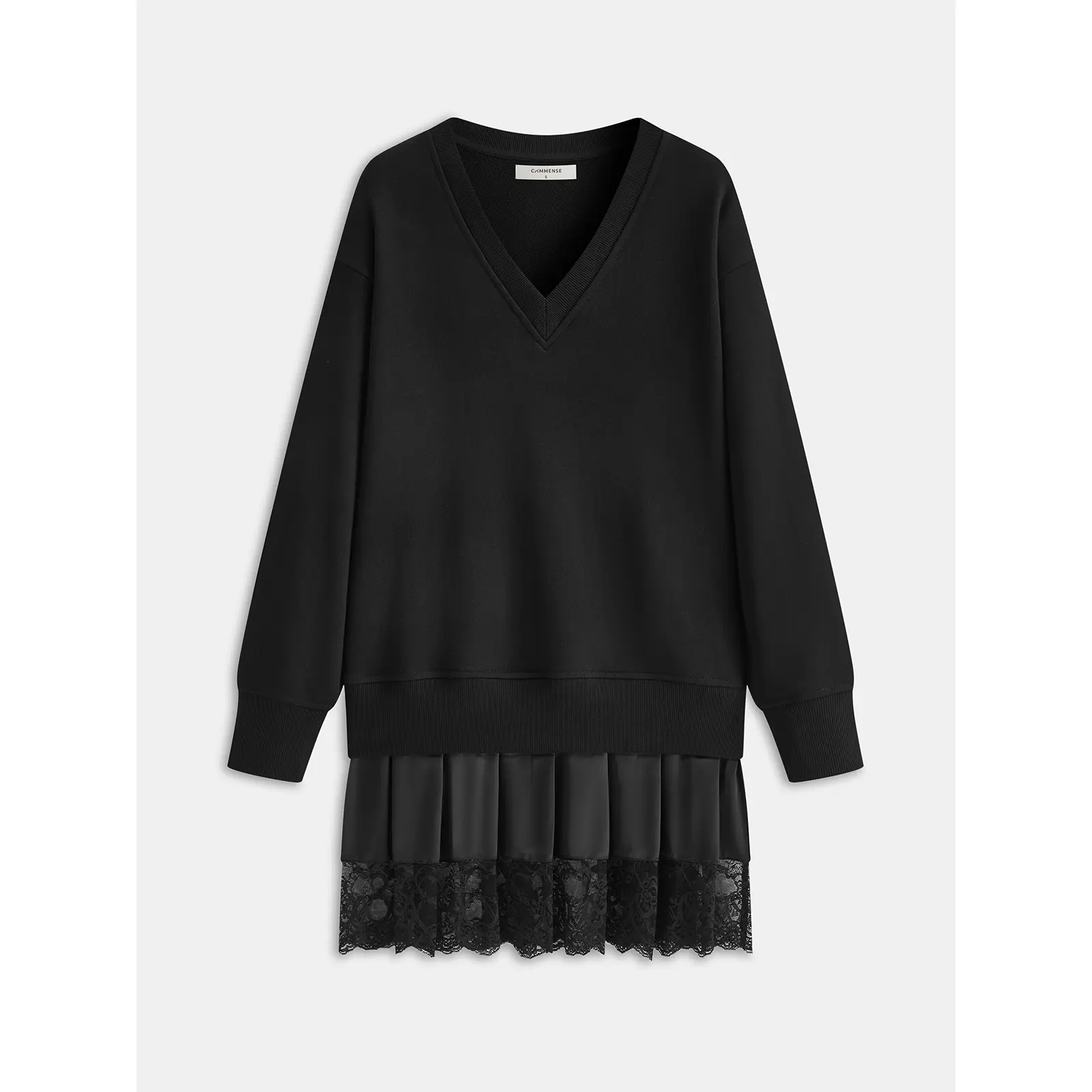 Pleated Hem Lace-Trimmed Sweatshirt Dress - TikTok Shop