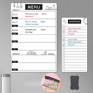 Magnetic Erasable Refrigerator Menu Board, Kitchen Weekly Meal Planning Whiteboard Set, Includes 1 Shopping List + 3 Pens