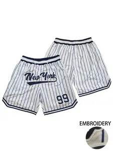 Men's Yankees Striped Basketball Shorts, Summer Sports Shorts, Casual Loose Fit Drawstring Waist Embroidered Breathable Sportswear, With Pockets for Men Women, Active Athletic Shorts
