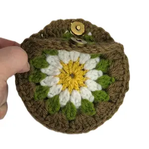 Small Crochet Pouch with Floral Design and Button Closure