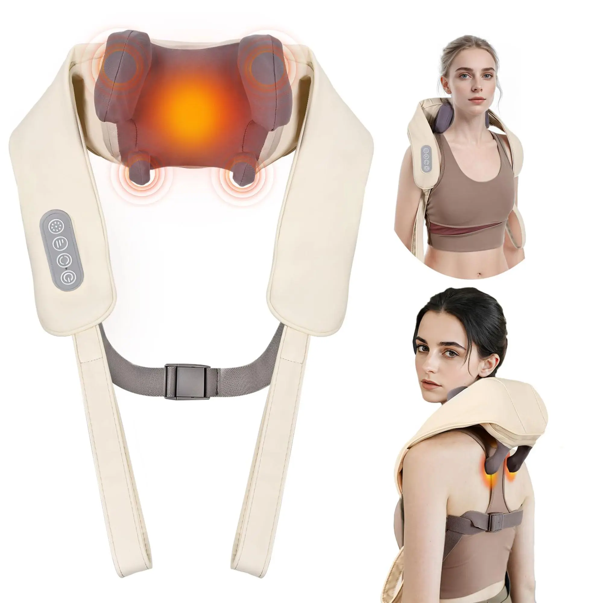 Wireless Neck Massager with Heat Therapy Relief, 4D Kneading Shoulder & Back Massage, Deep Tissue Relaxation, Ideal Christmas Gift