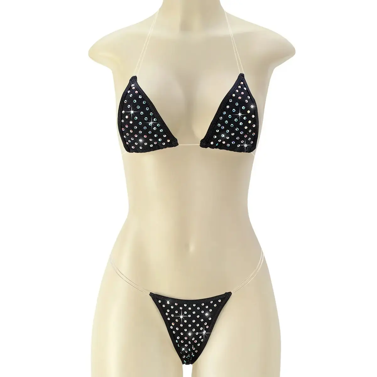 Pleaser Raven-02RS Women's Rhinestone Two-Piece Dance Set Black