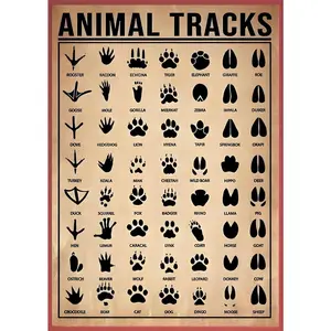 Animal Tracks Metal Sign Vintage Farm Decor Hunter Knowledge Tin Poster Home Outdoor Club Plaque Wall Decoration 8x12 Inches