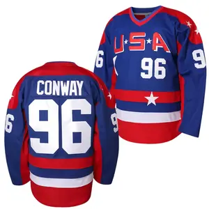 Wholesale Men's # 96 Blue lce Hockey Jersey -Loose Embroidered Logo Breathable V-neck Stree. sport shirt basketball wear round neck sportswear Christmas Eve gifts Holiday