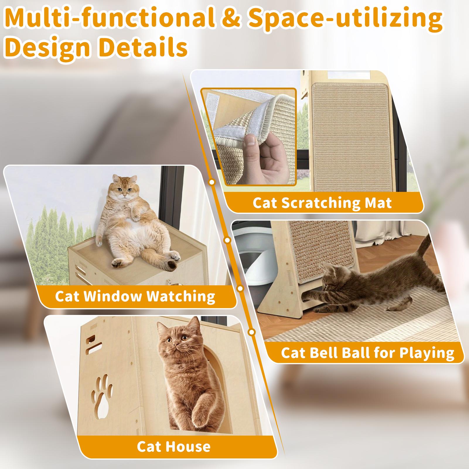 Cat Tree, Cat Window Perch with Scratching Pad, Climbing TreeInclude Hammock Cat Ladder with Cat House, Cat Treewith Cat Playing Balls and Grooming brushes
