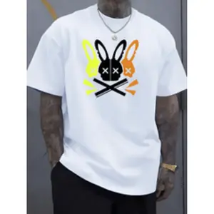 Cotton mens casual graphic t shirt 100 cotton relaxed fit short sleeve tee with rabbit skull print lightweight 170gsm breathable fabric machine washable for casual attire   apparel edgy   machine washable clothing white