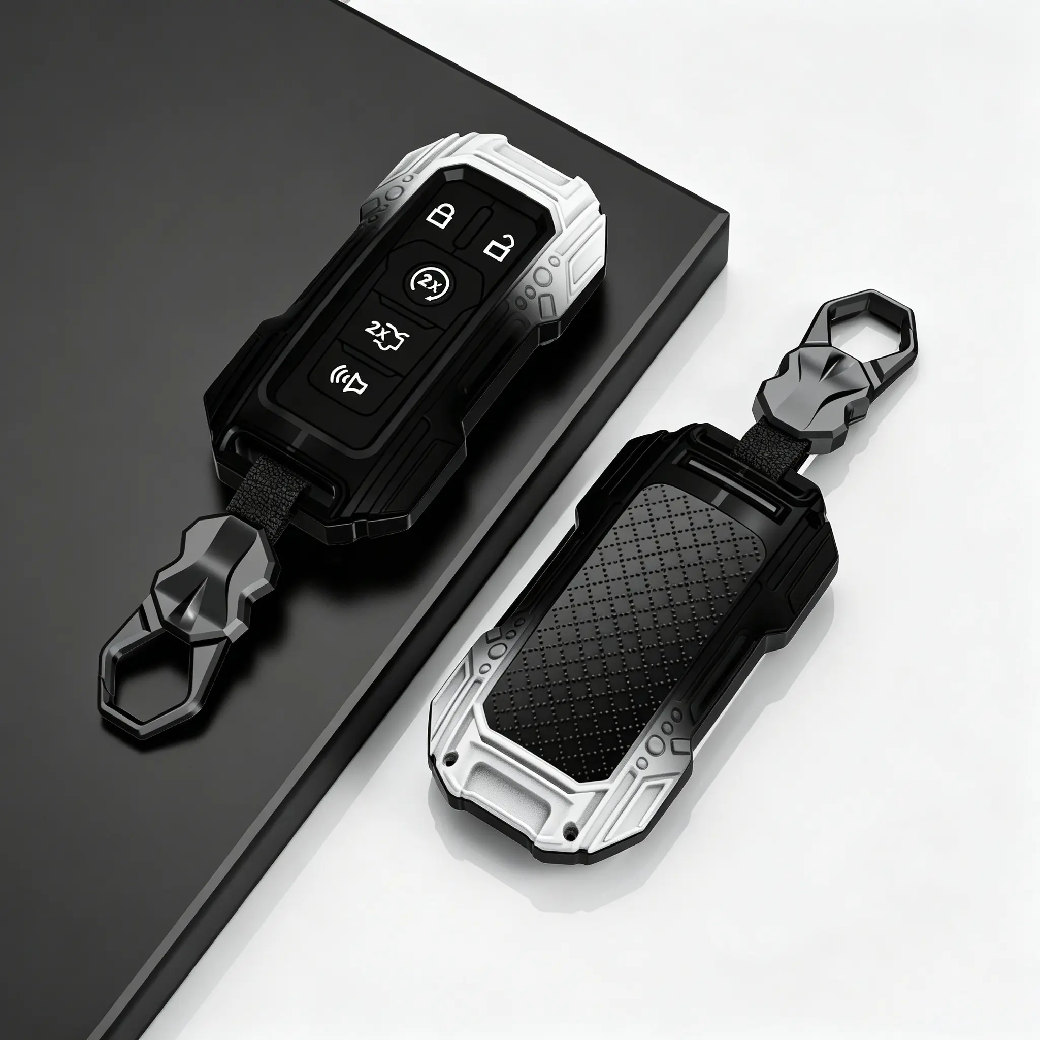 Metal+Silicon 5-Button Key Fob Cover - Signal Safe Accessory for 2016-2017 Ford Explorer, Mustang, Fusion, MKZ, MKC - Car Interior Accessory, Car Key Accessory, Key Fob Covers