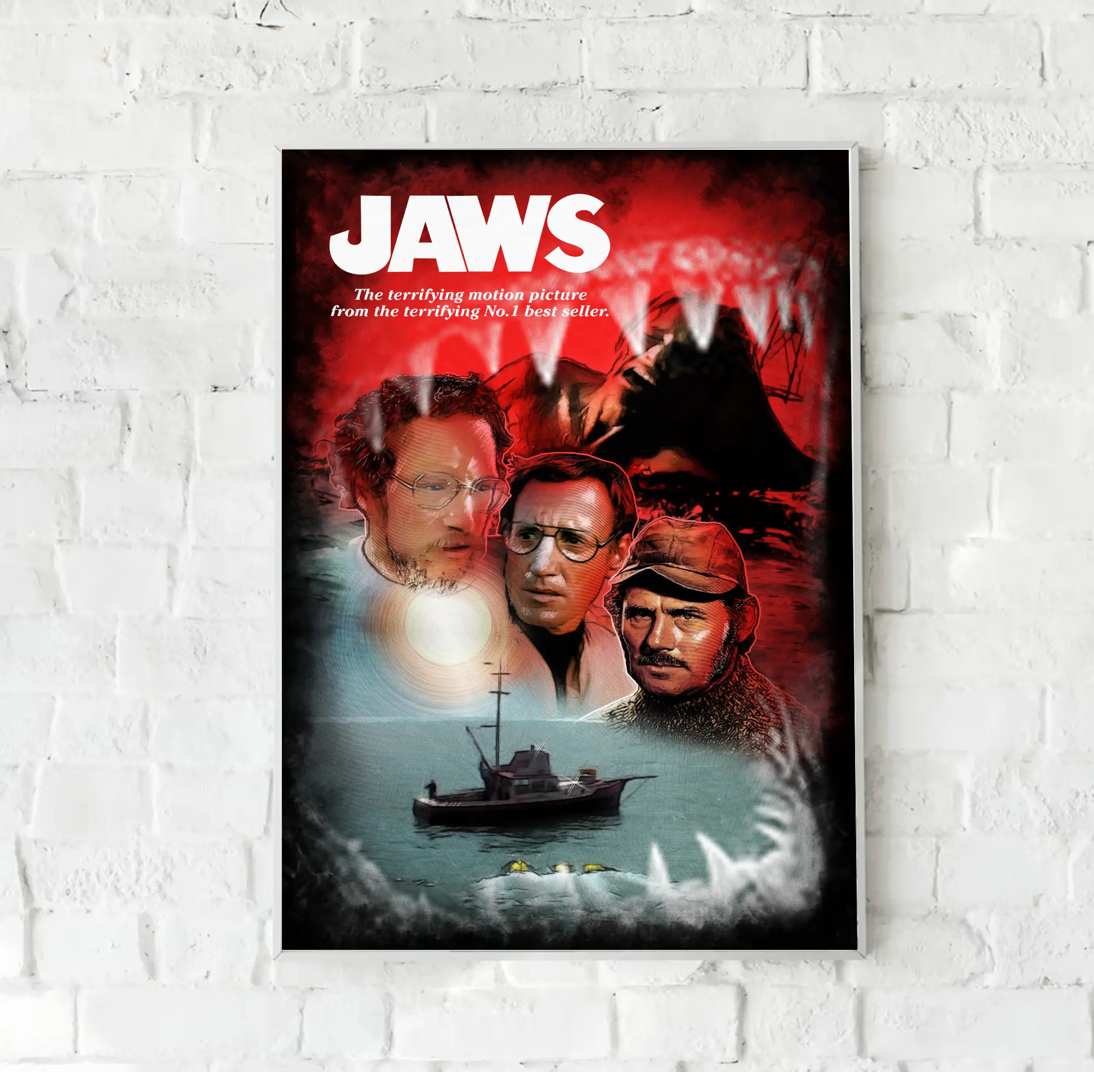 Jaws Amity Island Vintage Thriller Poster, Jaws 70s Film White Shark Poster, Quint, Matt Hooper, White Shark Poster, Jaws Poster Wall Decor