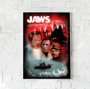 Jaws Amity Island Vintage Thriller Poster, Jaws 70s Film White Shark Poster, Quint, Matt Hooper, White Shark Poster, Jaws Poster Wall Decor
